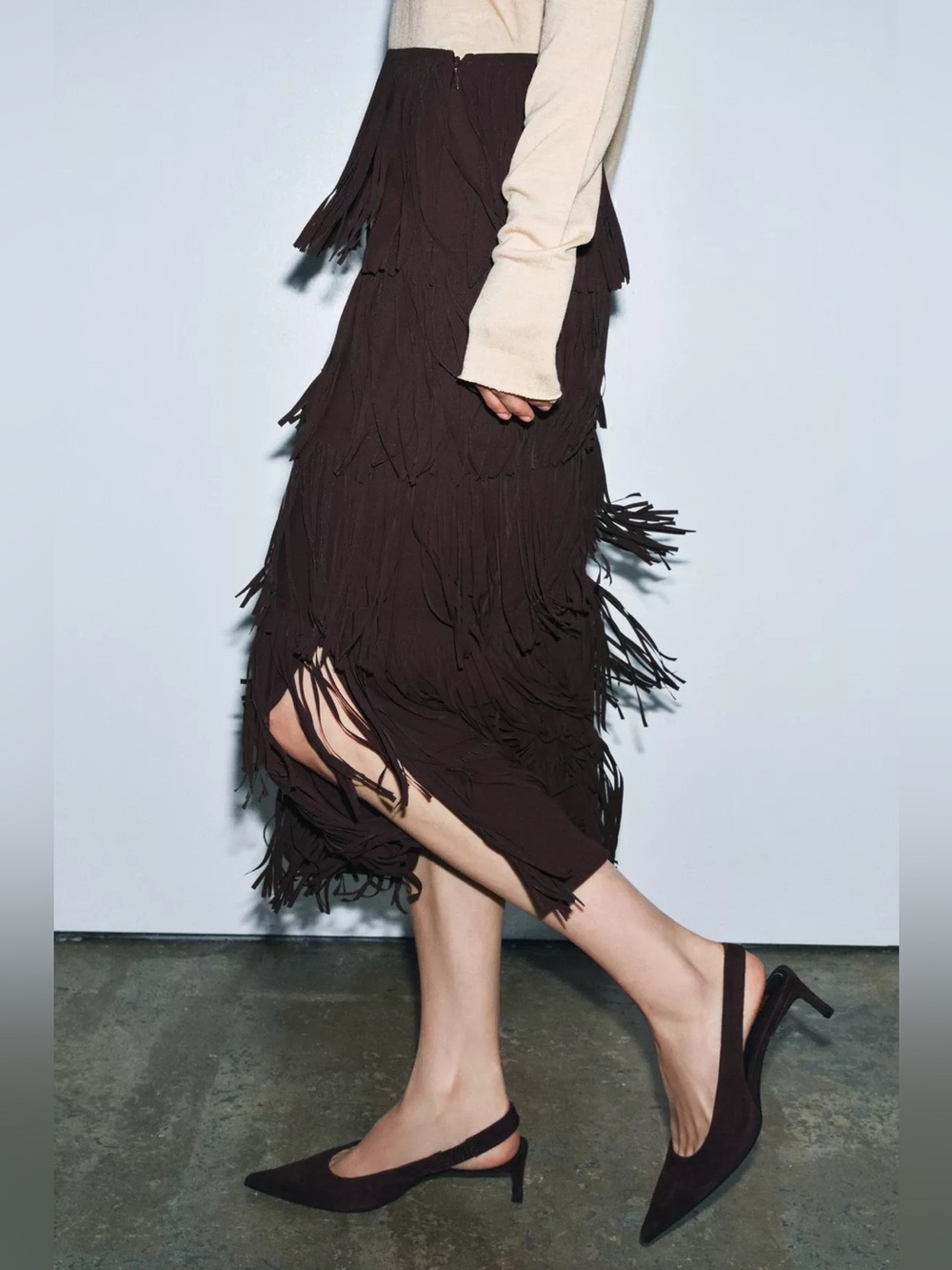ZARA ZW Fringed Pencil Skirt